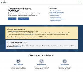 Screenshot of Government of NB COVID-19 page
